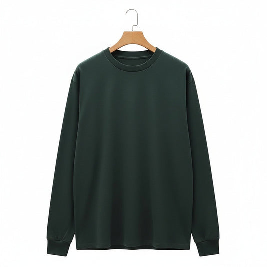 Long Sleeve Crew Neck T Shirt - Hunter Green - Front View