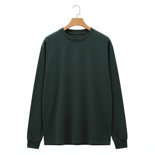 Long Sleeve Crew Neck T Shirt - Hunter Green - Front View
