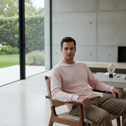 Long Sleeve Crew Neck T Shirt - Pale Pink - Side Profile