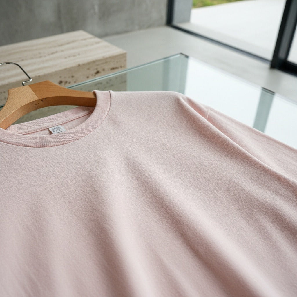 Long Sleeve Crew Neck T Shirt - Pale Pink - Back View