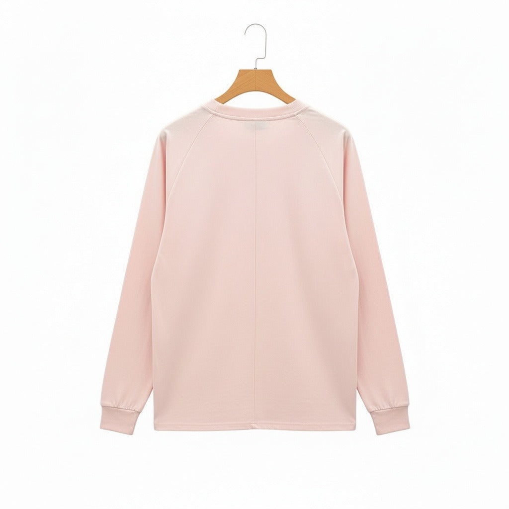 Long Sleeve Crew Neck T Shirt - Pale Pink - Fabric Detail