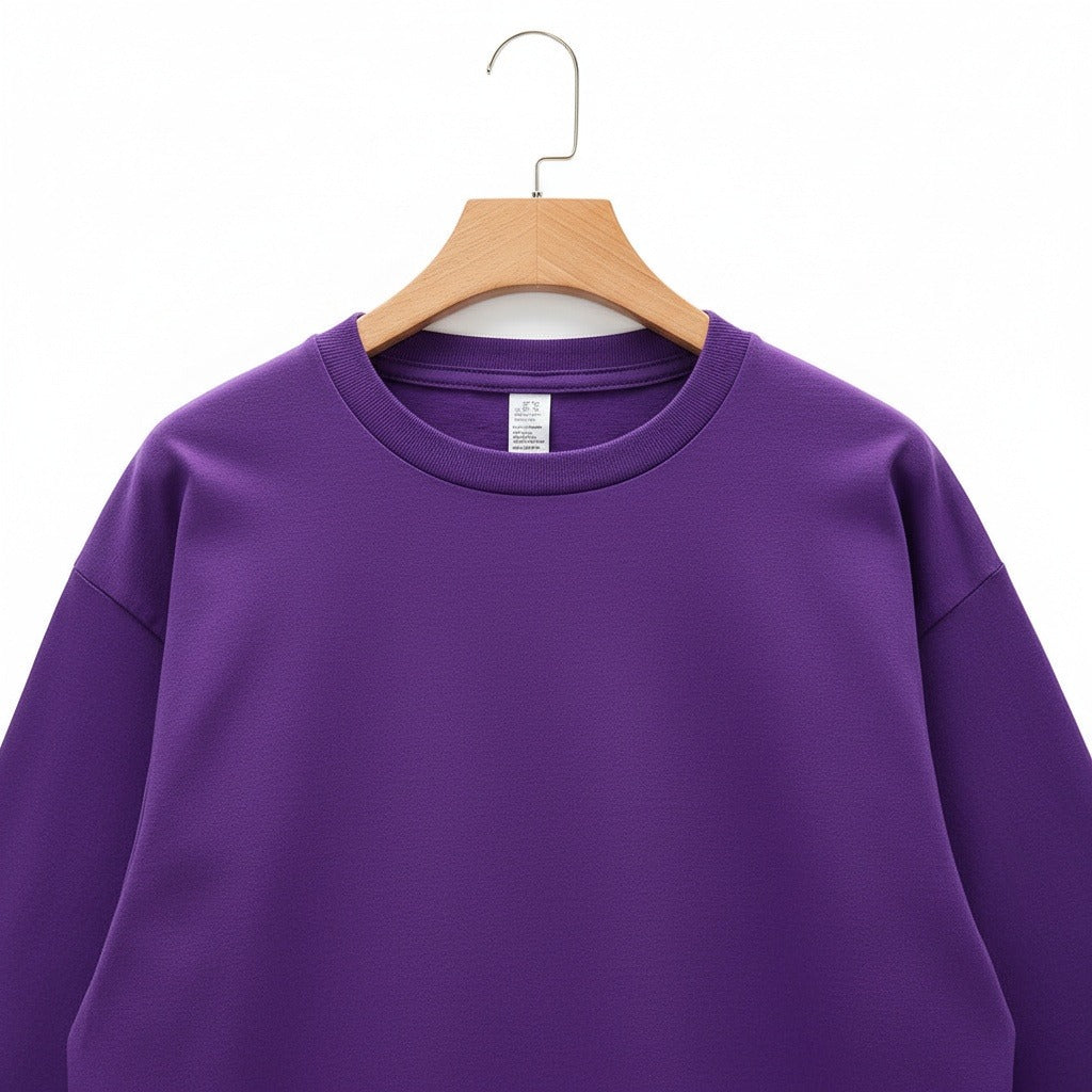 Long Sleeve Crew Neck T Shirt - Deep Purple - Front View