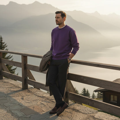 Long Sleeve Crew Neck T Shirt - Deep Purple - Angled Shot