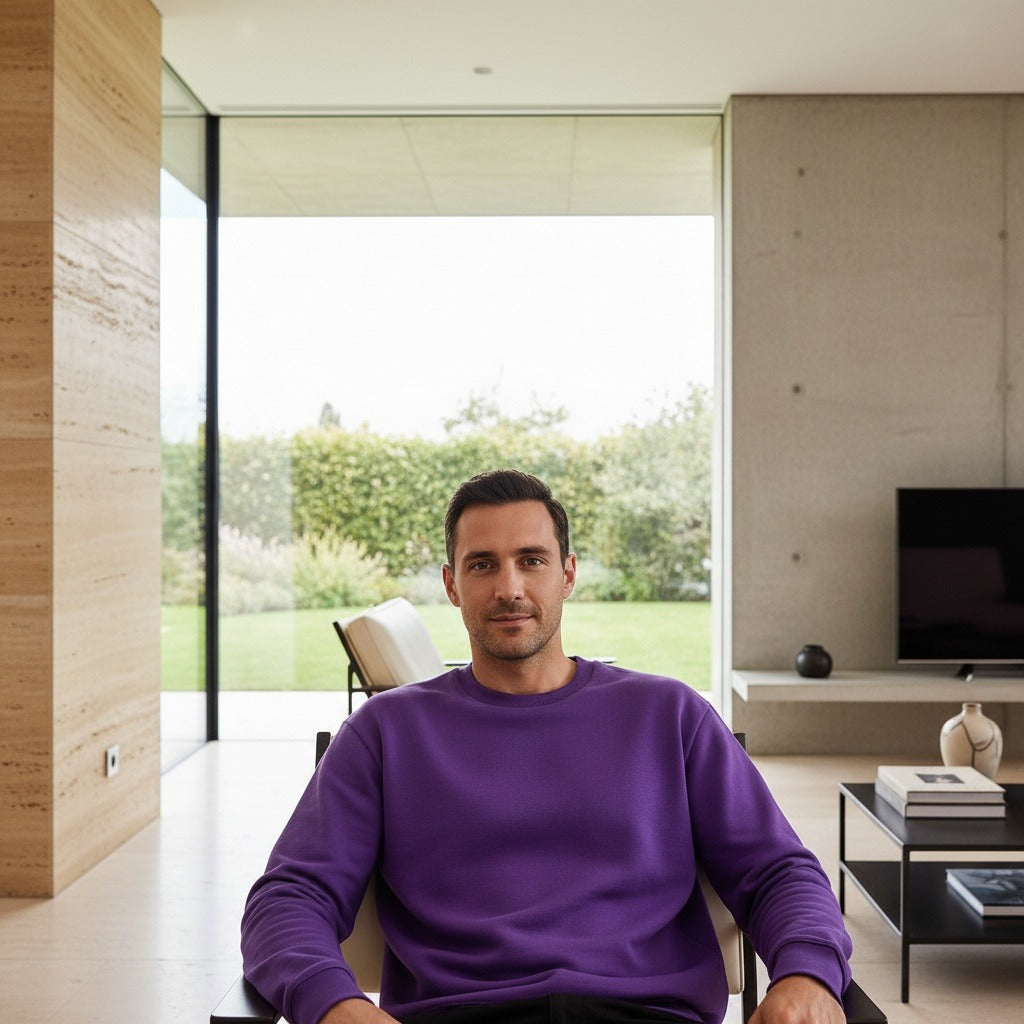 Long Sleeve Crew Neck T Shirt - Deep Purple - Side Profile