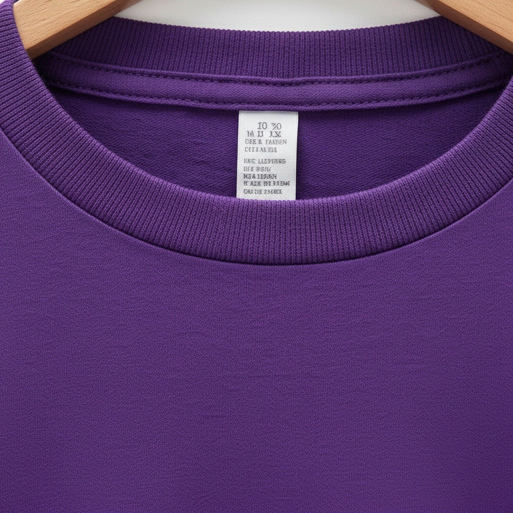 Long Sleeve Crew Neck T Shirt - Deep Purple - Texture Close Up