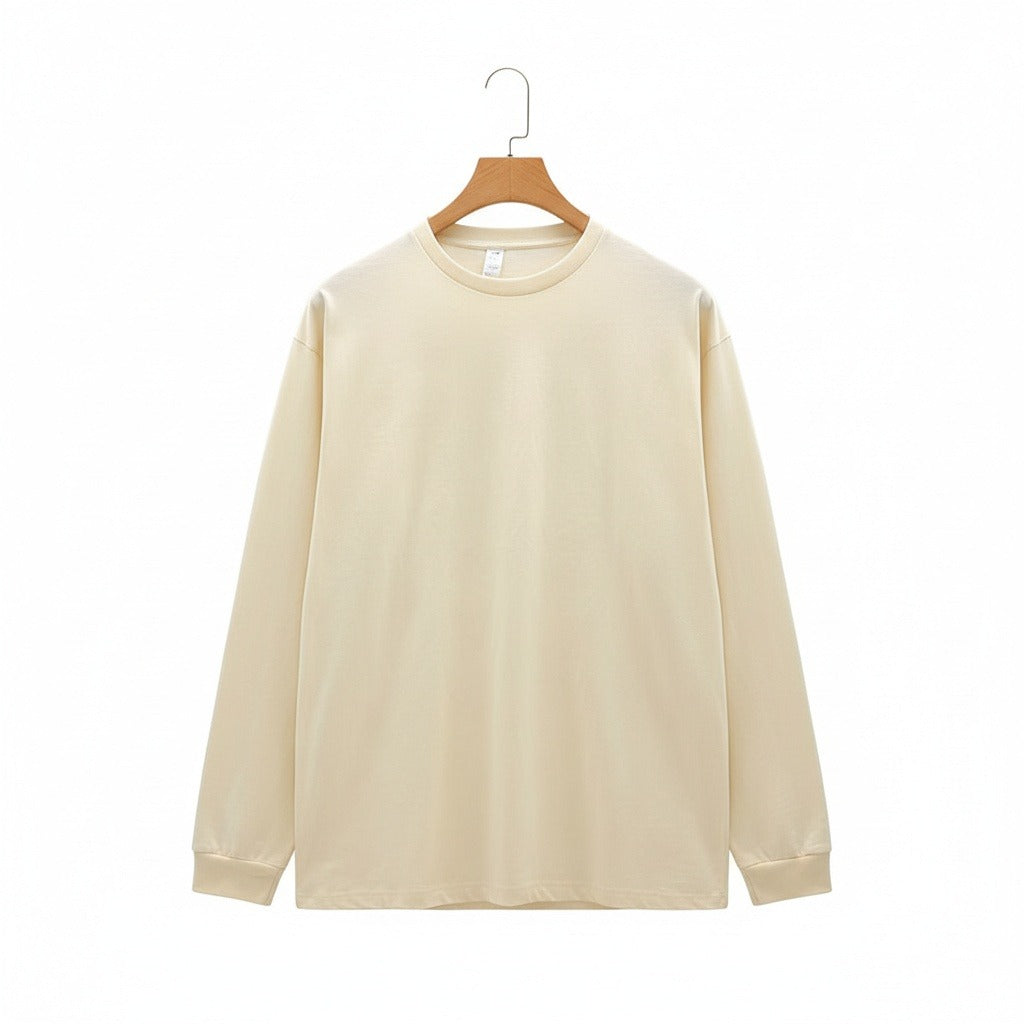 Long Sleeve Crew Neck T Shirt - Cream - Front View