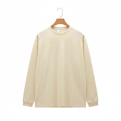 Long Sleeve Crew Neck T Shirt - Cream - Front View