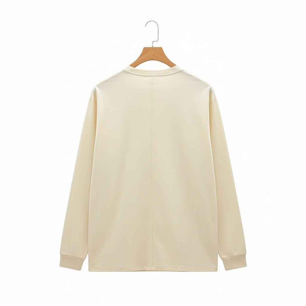 Long Sleeve Crew Neck T Shirt - Cream - Fabric Detail