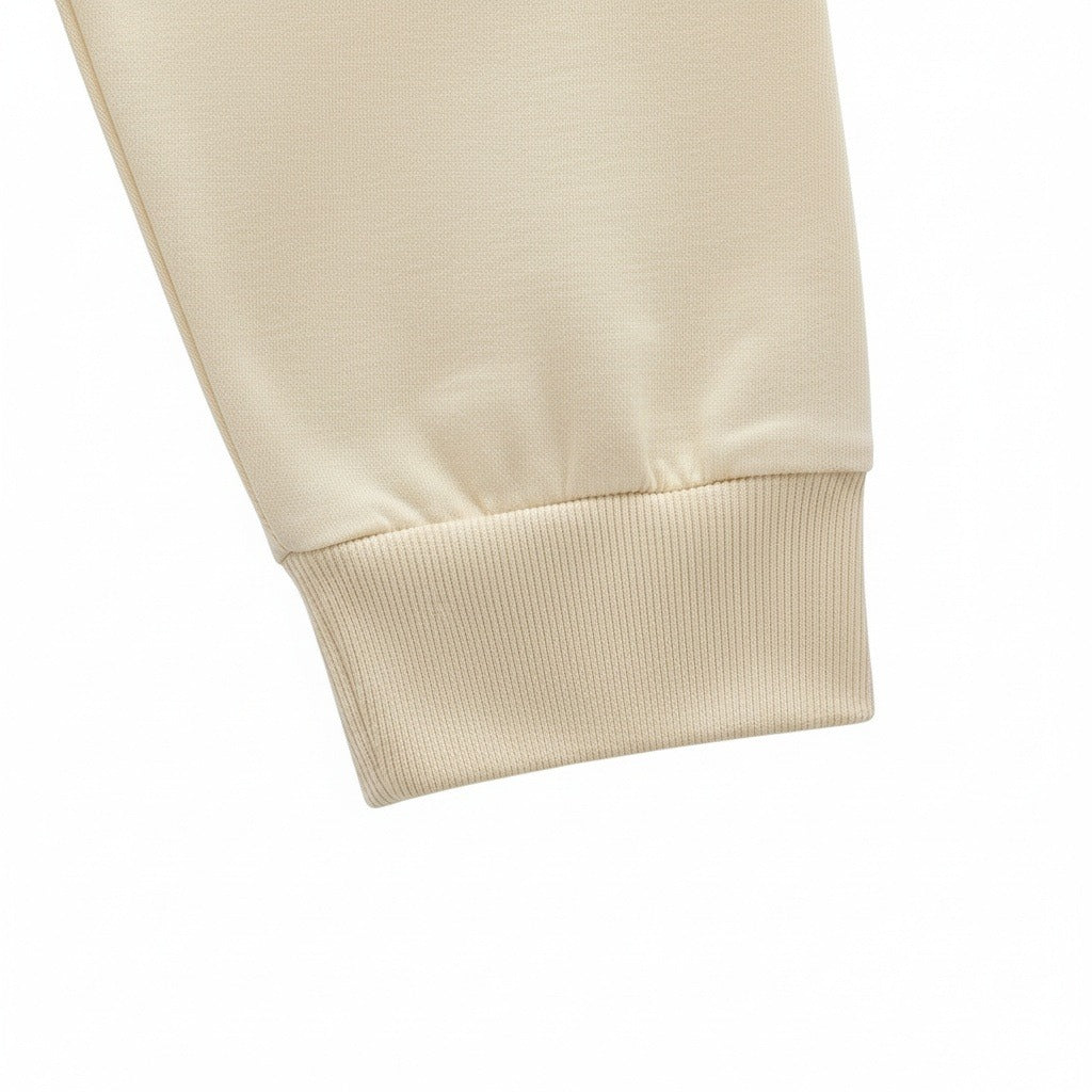 Long Sleeve Crew Neck T Shirt - Cream - Texture Close Up