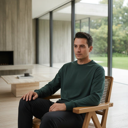 Long Sleeve Crew Neck T Shirt - Hunter Green - Side Profile