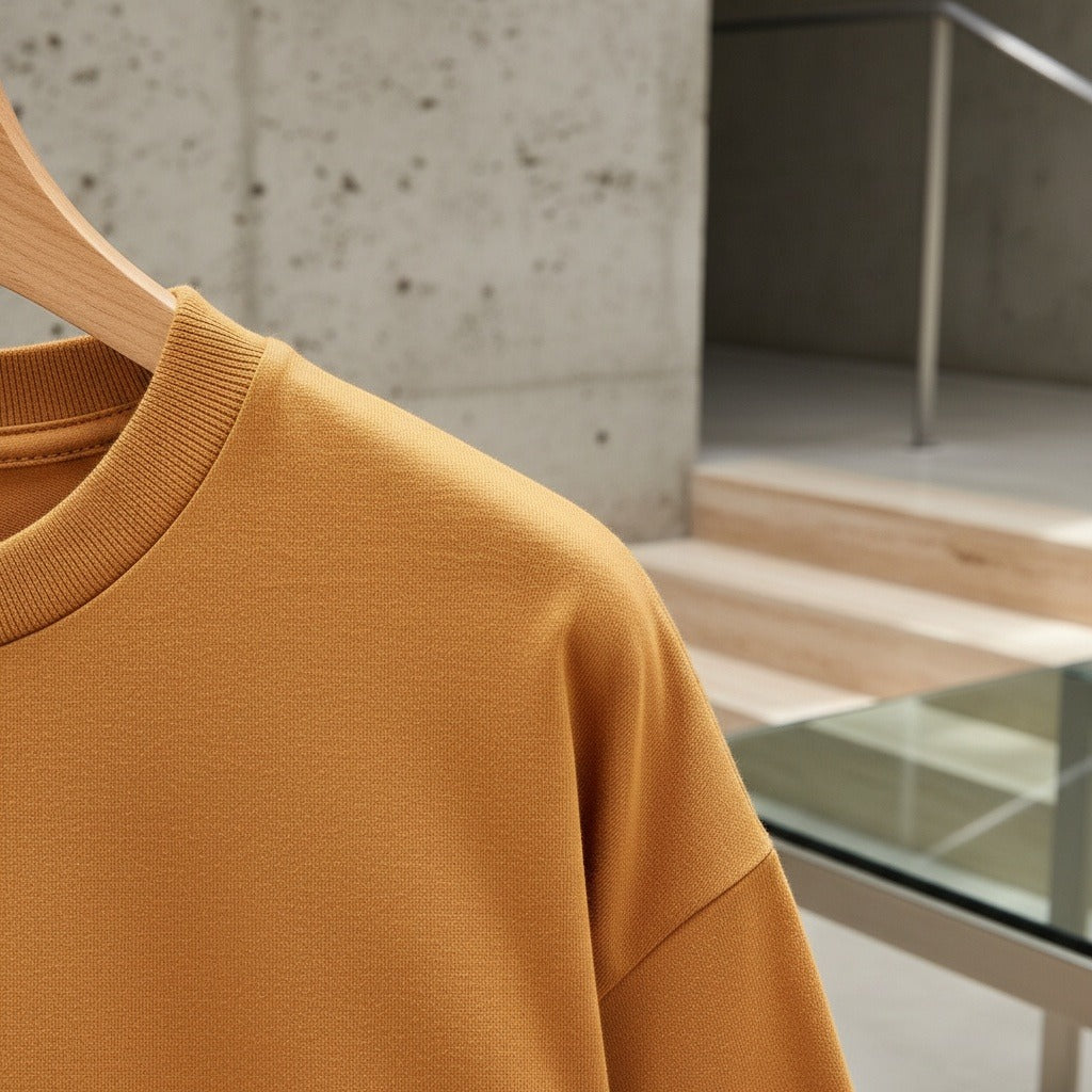 Long Sleeve Crew Neck T Shirt - Mustard Gold - Back View