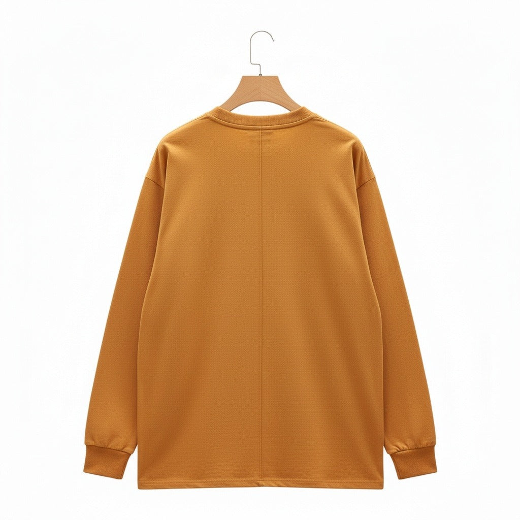 Long Sleeve Crew Neck T Shirt - Mustard Gold - Fabric Detail