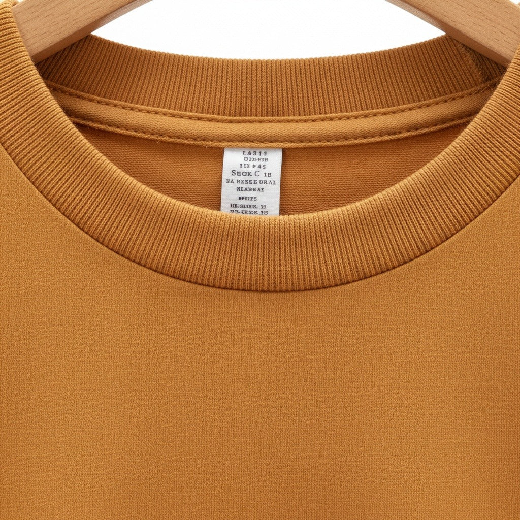 Long Sleeve Crew Neck T Shirt - Mustard Gold - Texture Close Up