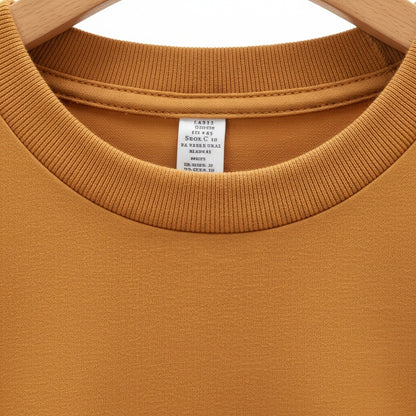Long Sleeve Crew Neck T Shirt - Mustard Gold - Texture Close Up