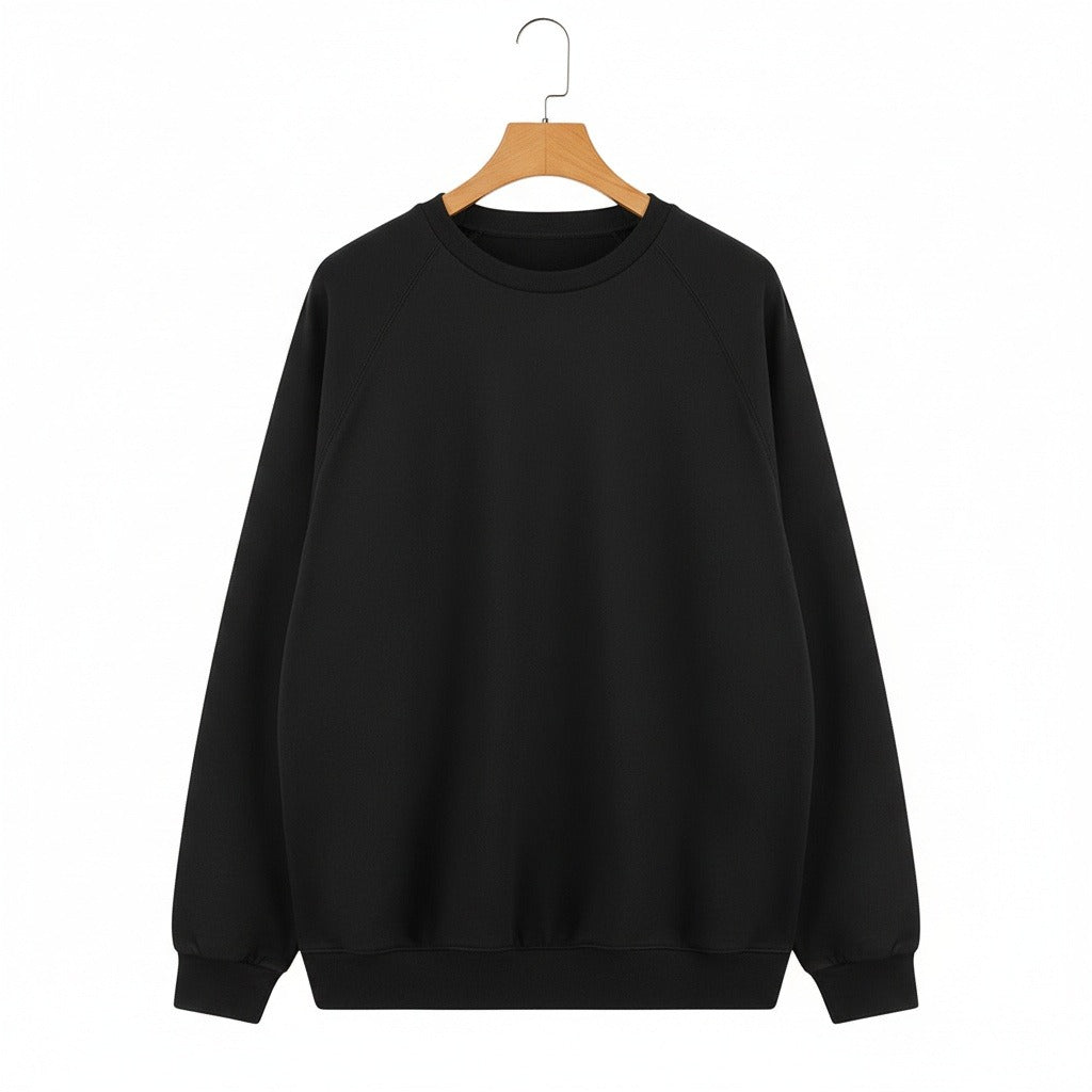 Long Sleeve Crew Neck T Shirt - Jet Black - Front View