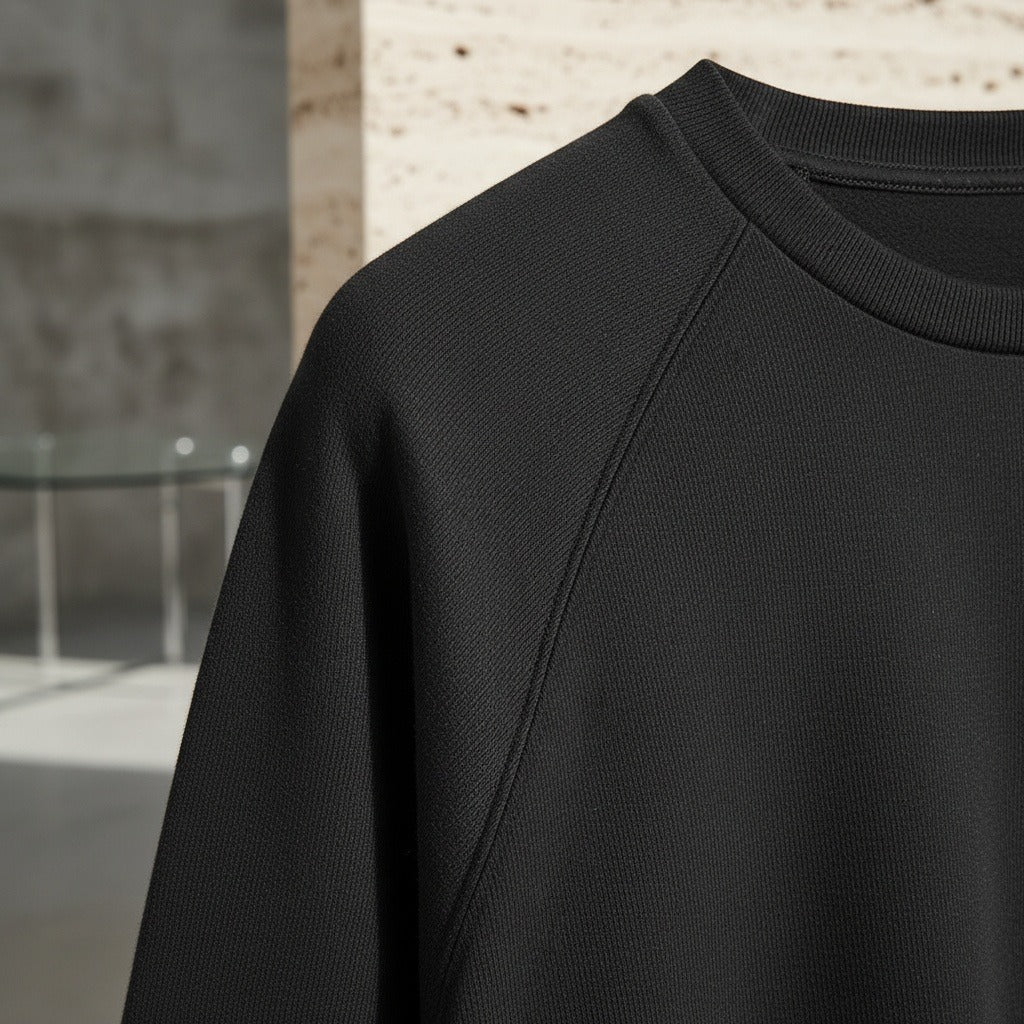 Long Sleeve Crew Neck T Shirt - Jet Black - Back View