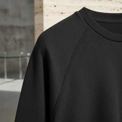 Long Sleeve Crew Neck T Shirt - Jet Black - Back View