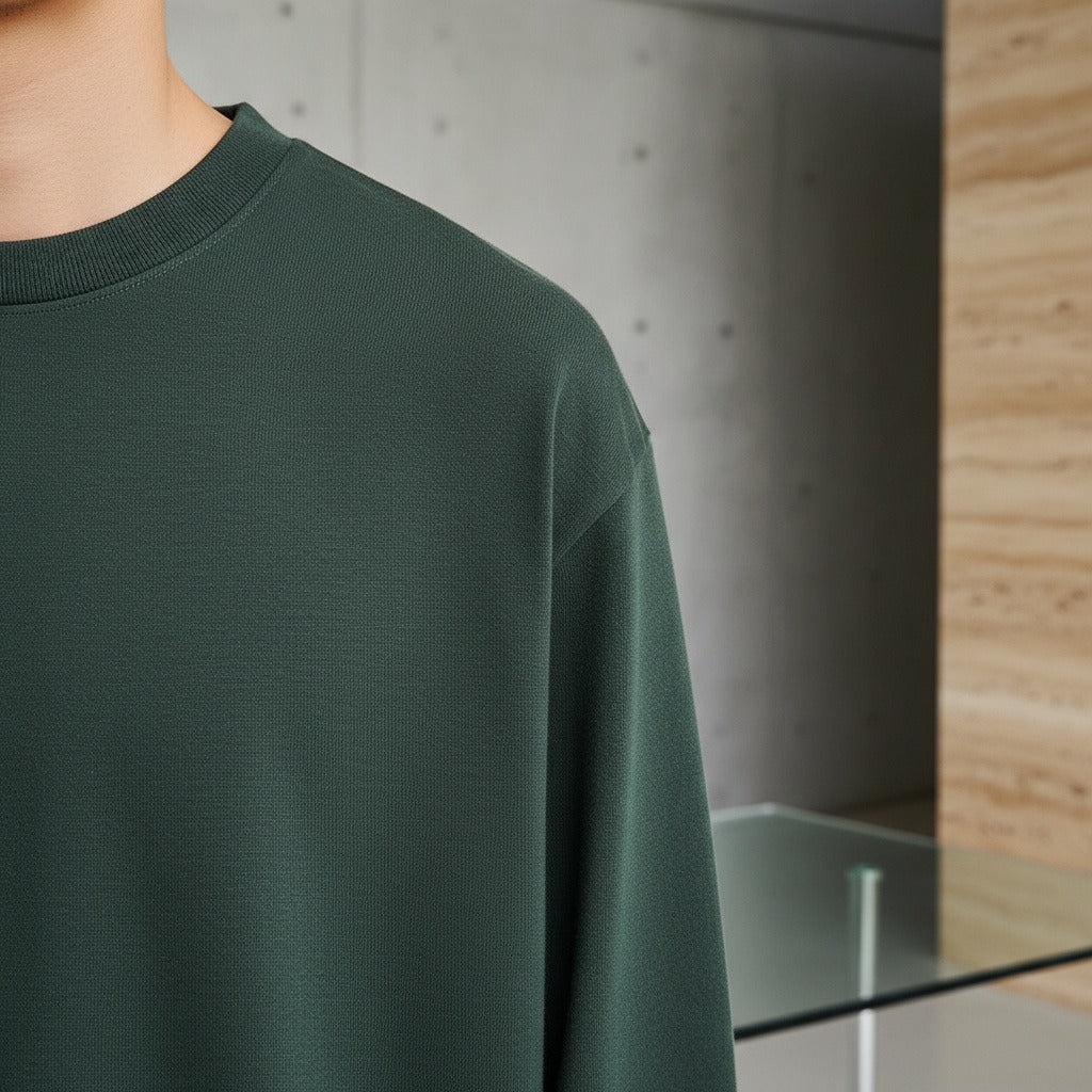 Long Sleeve Crew Neck T Shirt - Hunter Green - Back View