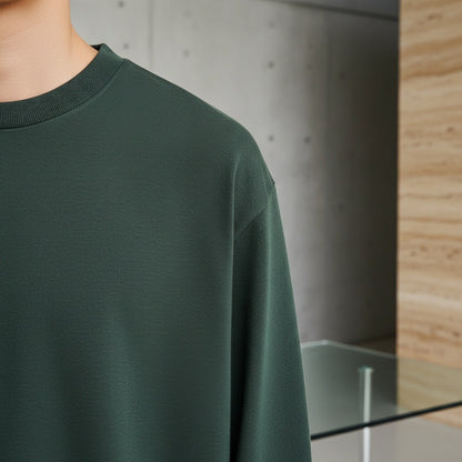 Long Sleeve Crew Neck T Shirt - Hunter Green - Back View