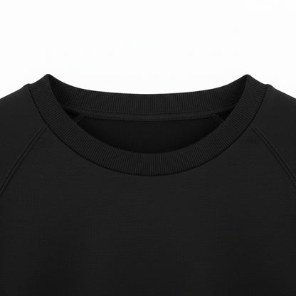Long Sleeve Crew Neck T Shirt - Jet Black - Texture Close Up