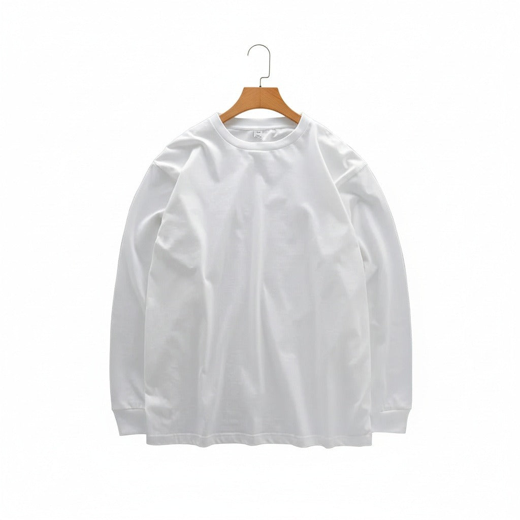 Long Sleeve Crew Neck T Shirt - White - Front View