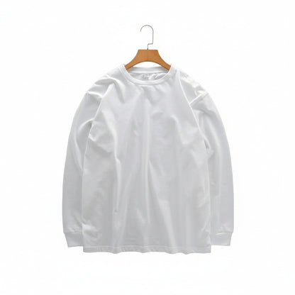 Long Sleeve Crew Neck T Shirt - White - Front View