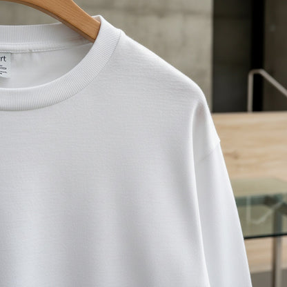Long Sleeve Crew Neck T Shirt - White - Back View