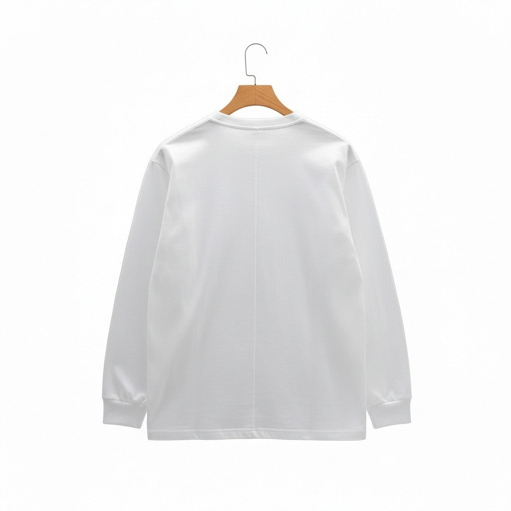 Long Sleeve Crew Neck T Shirt - White - Fabric Detail