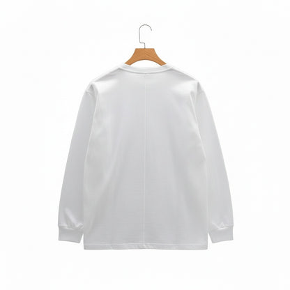Long Sleeve Crew Neck T Shirt - White - Fabric Detail