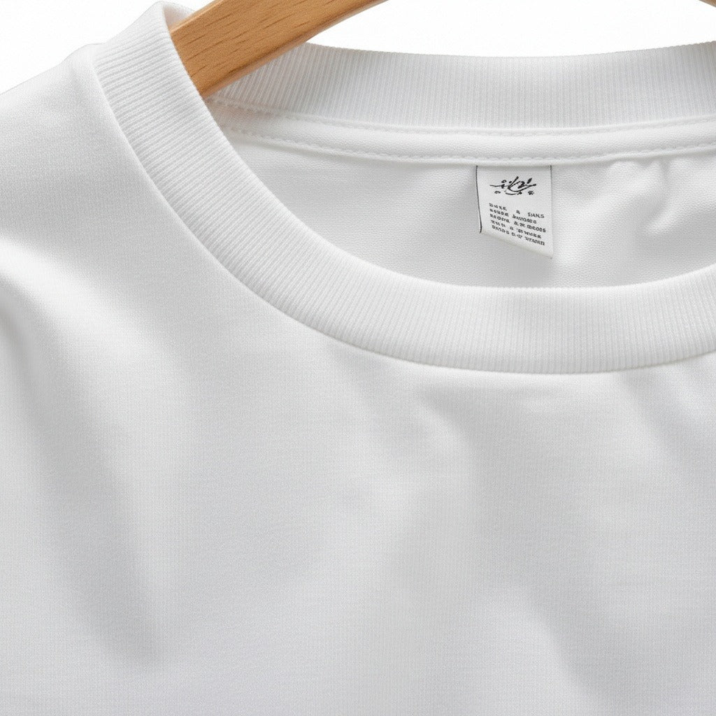 Long Sleeve Crew Neck T Shirt - White - Texture Close Up