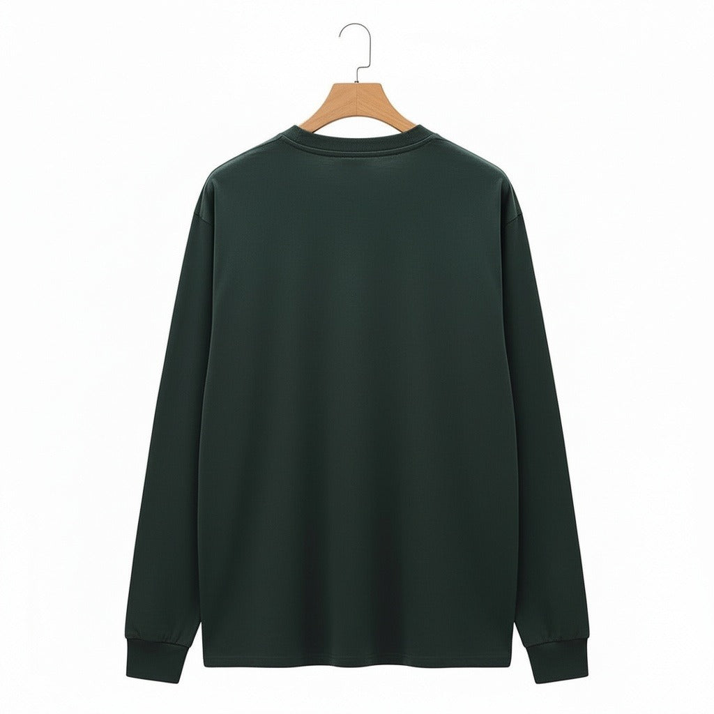 Long Sleeve Crew Neck T Shirt - Hunter Green - Fabric Detail