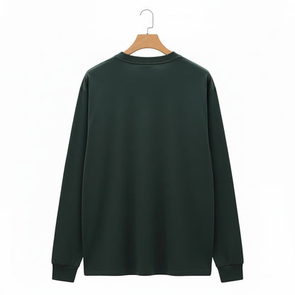 Long Sleeve Crew Neck T Shirt - Hunter Green - Fabric Detail