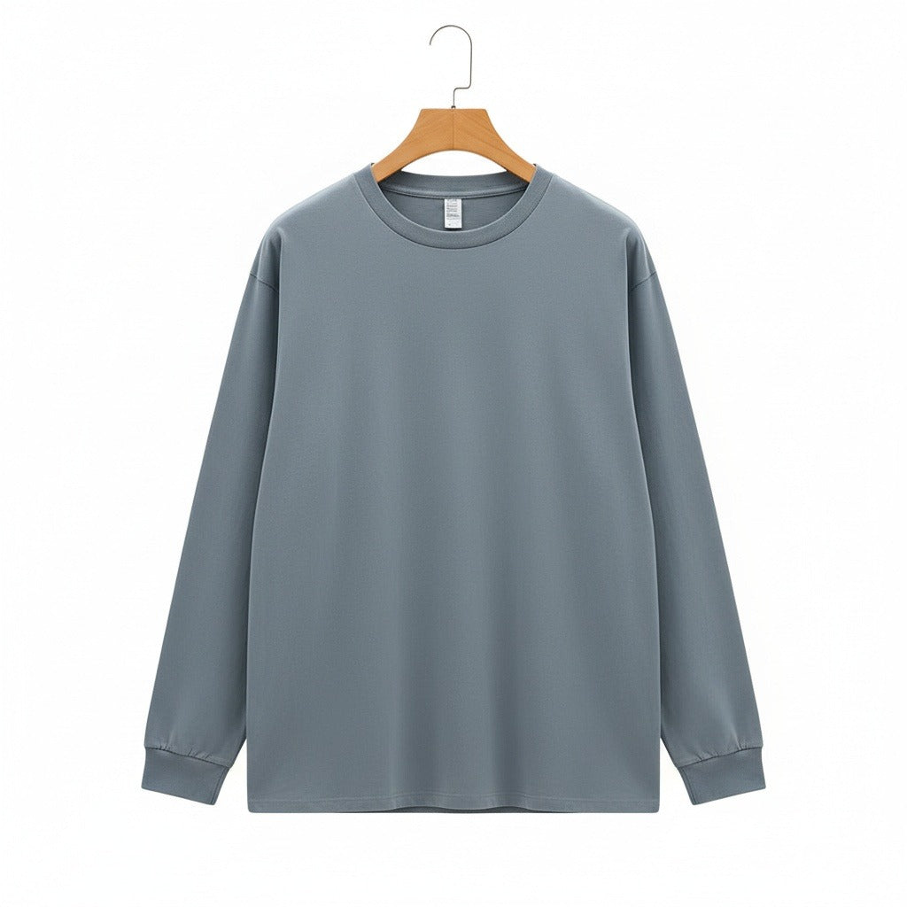 Long Sleeve Crew Neck T Shirt - Slate Blue - Front View