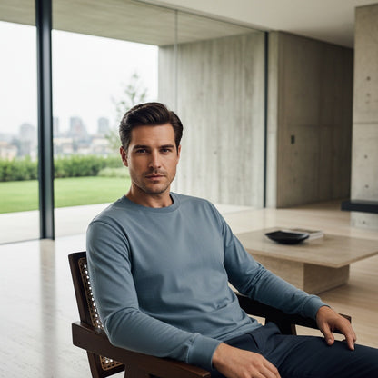 Long Sleeve Crew Neck T Shirt - Slate Blue - Side Profile