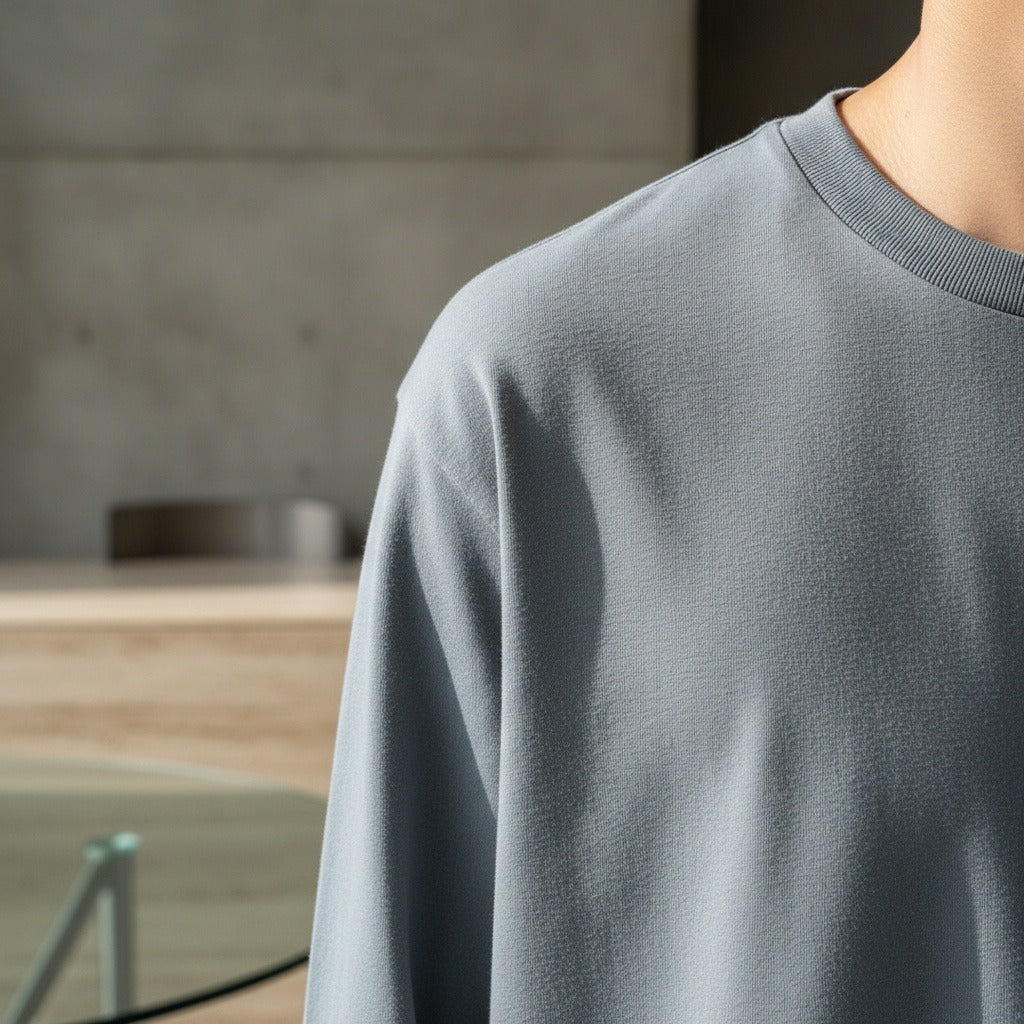 Long Sleeve Crew Neck T Shirt - Slate Blue - Back View