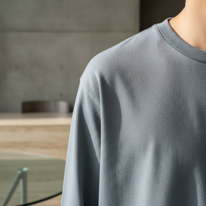 Long Sleeve Crew Neck T Shirt - Slate Blue - Back View