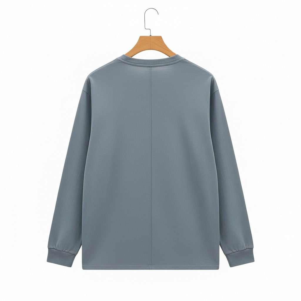 Long Sleeve Crew Neck T Shirt - Slate Blue - Fabric Detail