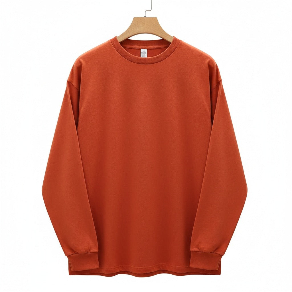 Long Sleeve Crew Neck T Shirt - Burnt Orange - Front View