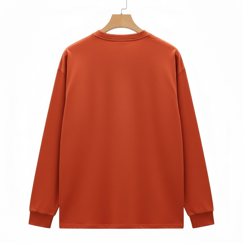 Long Sleeve Crew Neck T Shirt - Burnt Orange - Fabric Detail