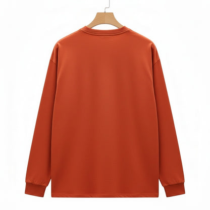 Long Sleeve Crew Neck T Shirt - Burnt Orange - Fabric Detail