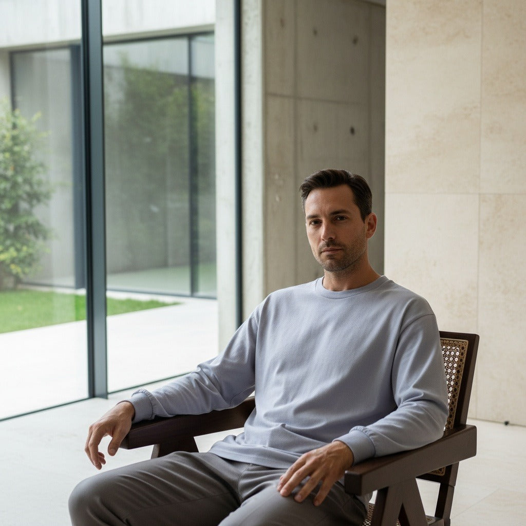 Long Sleeve Crew Neck T Shirt - Lavender Gray - Side Profile