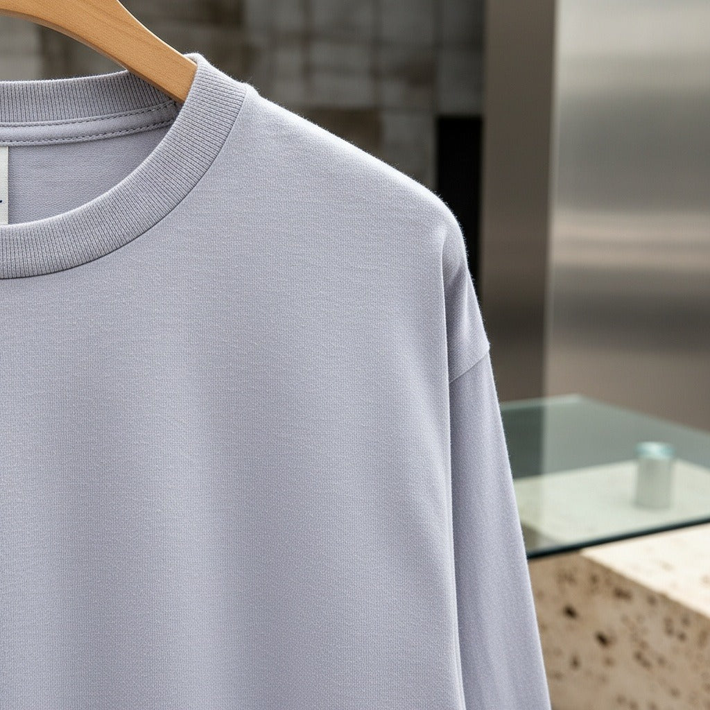 Long Sleeve Crew Neck T Shirt - Lavender Gray - Back View