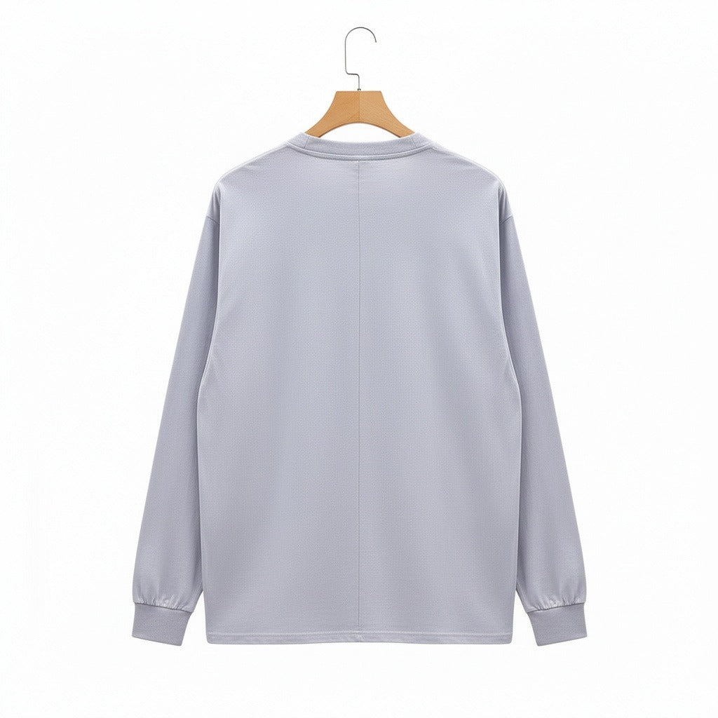 Long Sleeve Crew Neck T Shirt - Lavender Gray - Fabric Detail