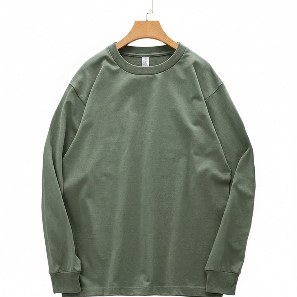 Long Sleeve Crew Neck T Shirt - Moss Green - Front View