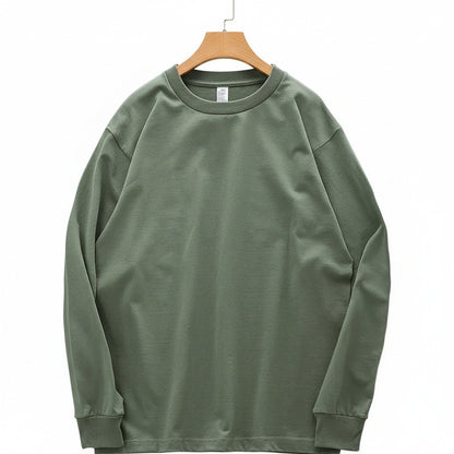 Long Sleeve Crew Neck T Shirt - Moss Green - Front View