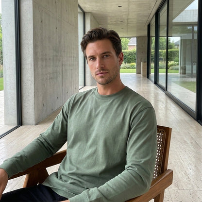 Long Sleeve Crew Neck T Shirt - Moss Green - Side Profile