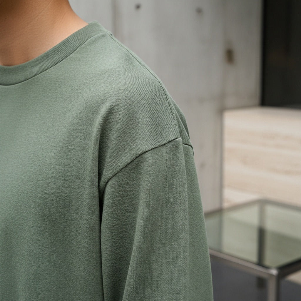 Long Sleeve Crew Neck T Shirt - Moss Green - Back View