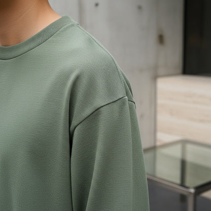 Long Sleeve Crew Neck T Shirt - Moss Green - Back View