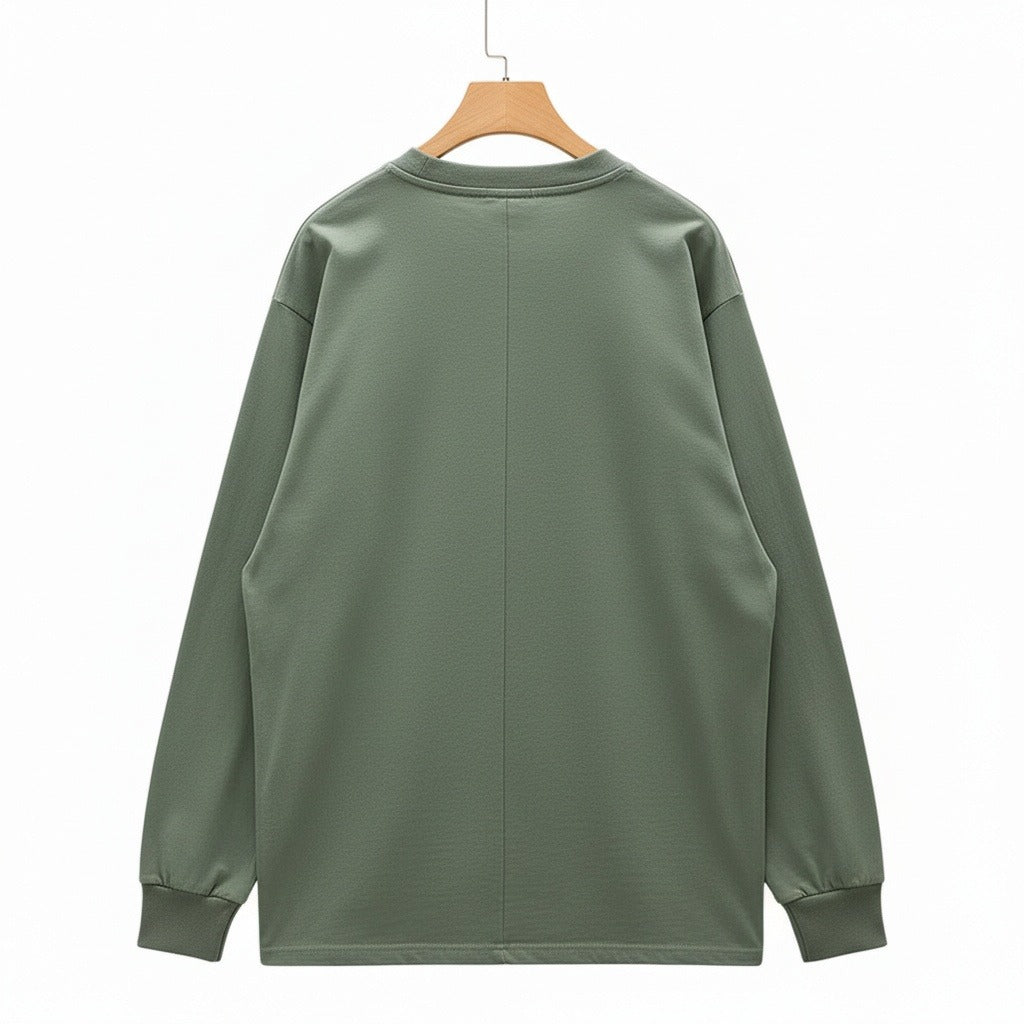 Long Sleeve Crew Neck T Shirt - Moss Green - Fabric Detail