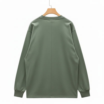 Long Sleeve Crew Neck T Shirt - Moss Green - Fabric Detail